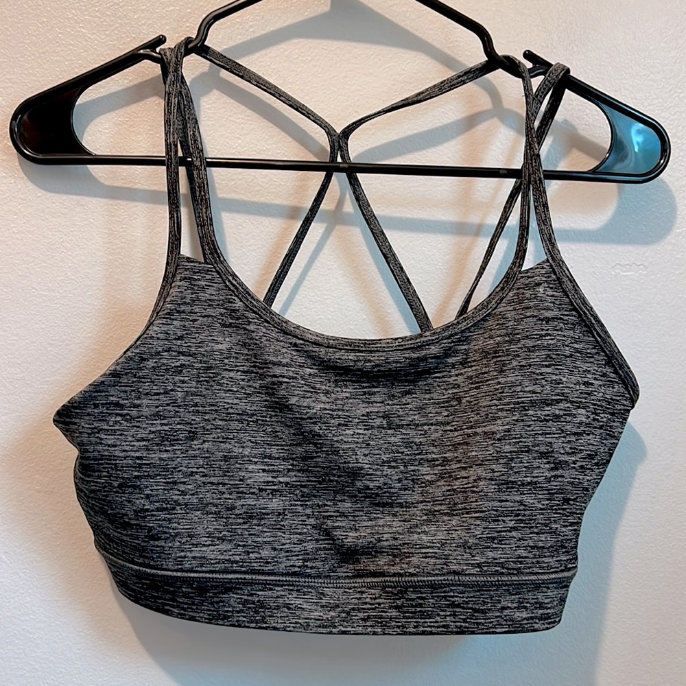 GAIAM sports bra Charcoal Black Gray large yoga exercise thin Strap Cross Back